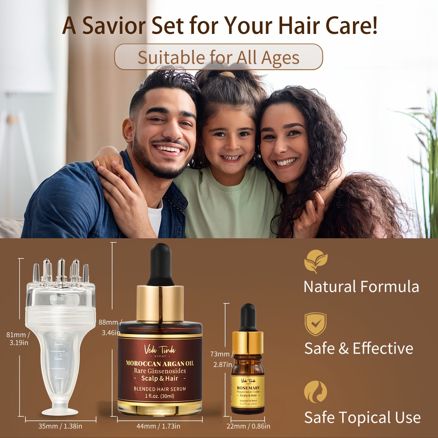 VTS Rosemary Oil Argan Oil Hair Serum Set Scalp Massager