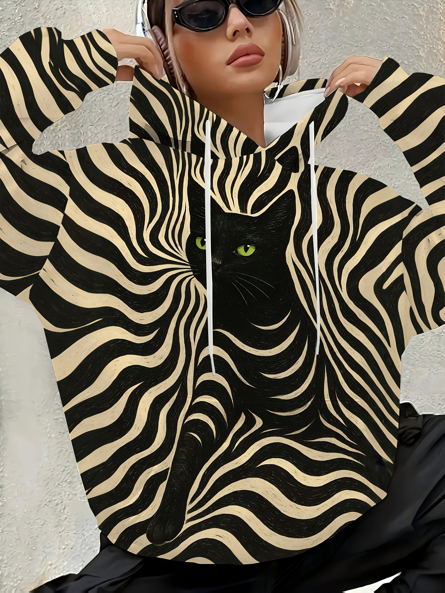 Zebra Print Hooded Sweatshirt Women Pullover For Everyday