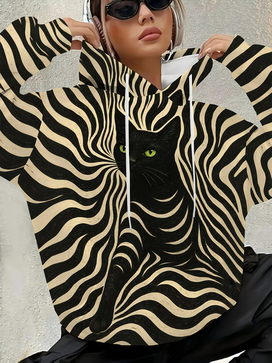 Zebra Print Hooded Sweatshirt Women Pullover For Everyday