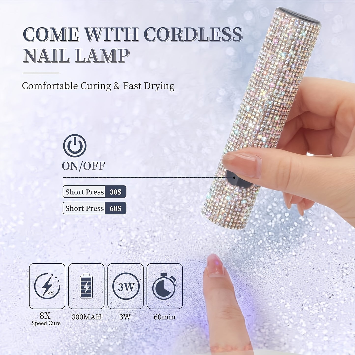 86W Cordless LED Nail Lamp with A Handheld Nail Lamp, 4 Timer Setting Touch Control & Auto Sensor for Gel Nail Polish with Sparkling Nail Rhinestones, with Heart Shape