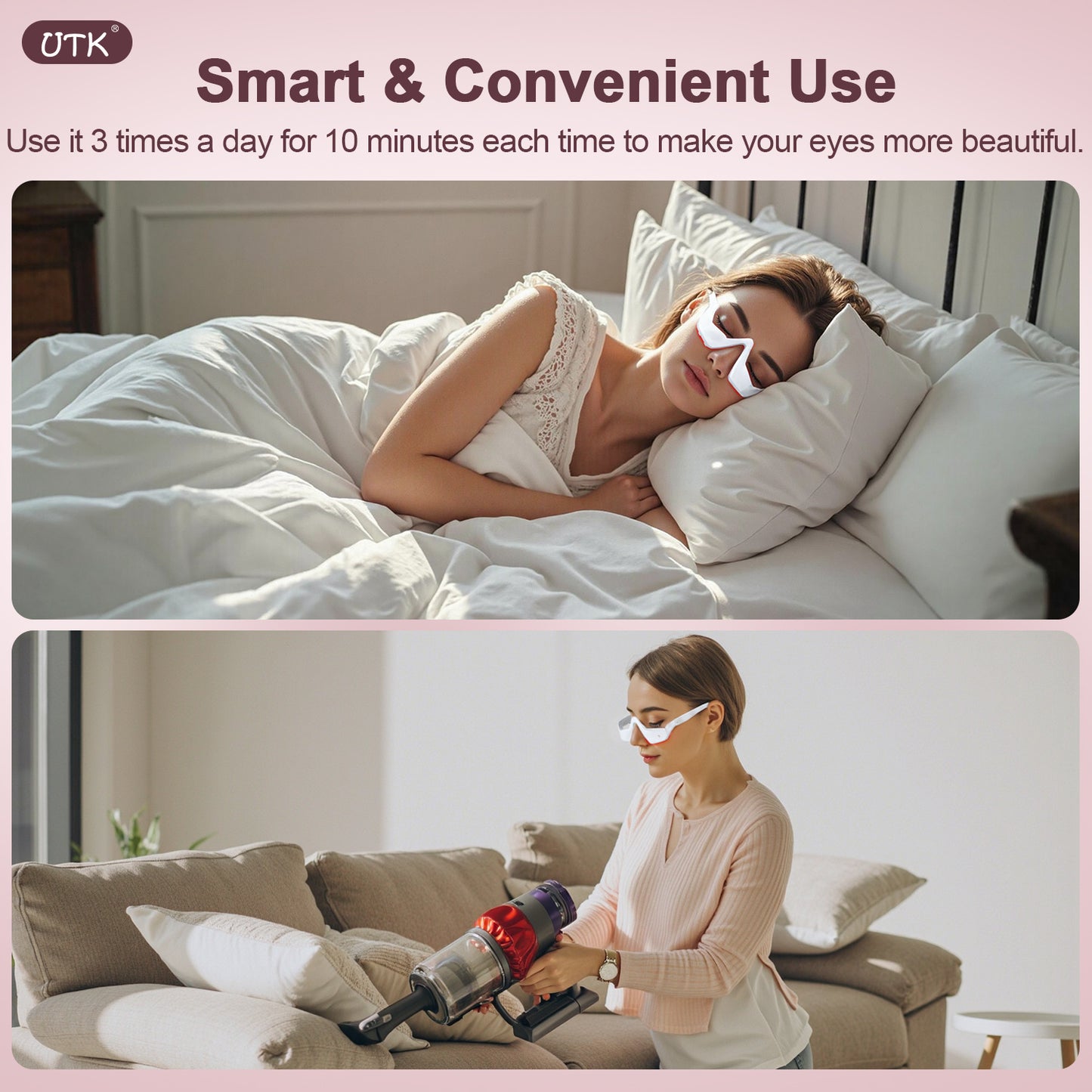 FDA Cleared Eye Care Device, Under Eye Light with Red Light Glasses, 3 - Mode Microcurrent Eye Massager And Red Light Eye Mask, Under Eye Light, Dark Circle, Wrinkles, Migraines, Sleek Design, Portable Device, Durable Plastic