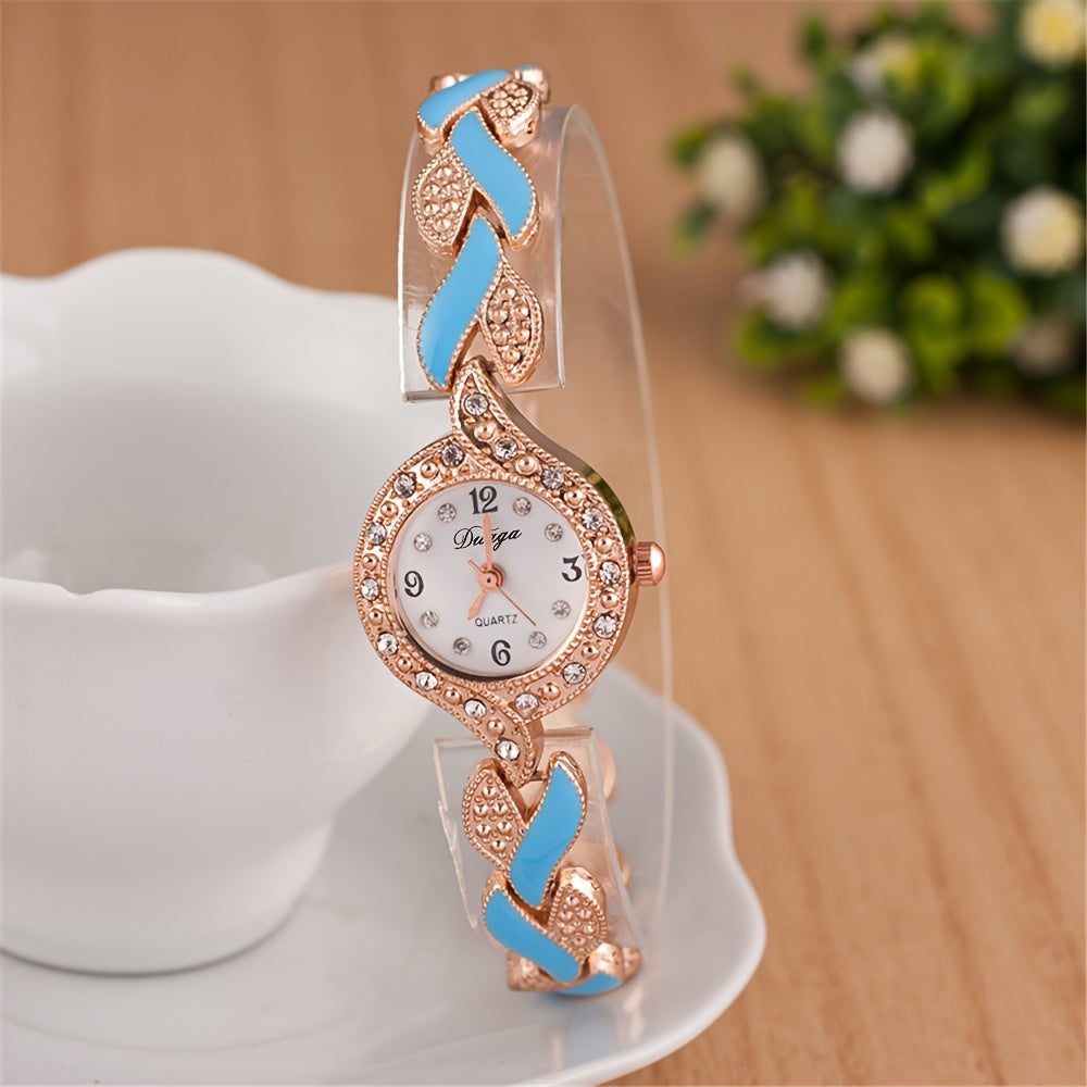 Fashion Trend All-match Women's Love Strap Rhinestone-encrusted Light Luxury Quartz Watch +4pcs Jewelry Set