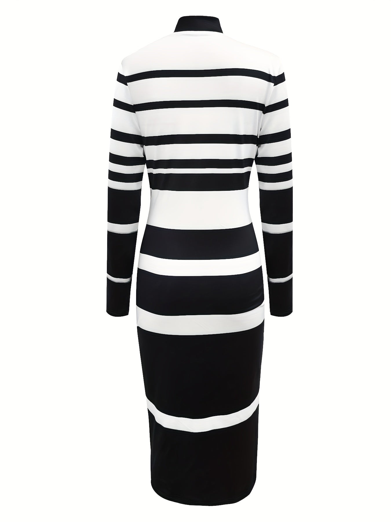 Stripe Stretchy Bodycon Dress With Zipper Crew Neck