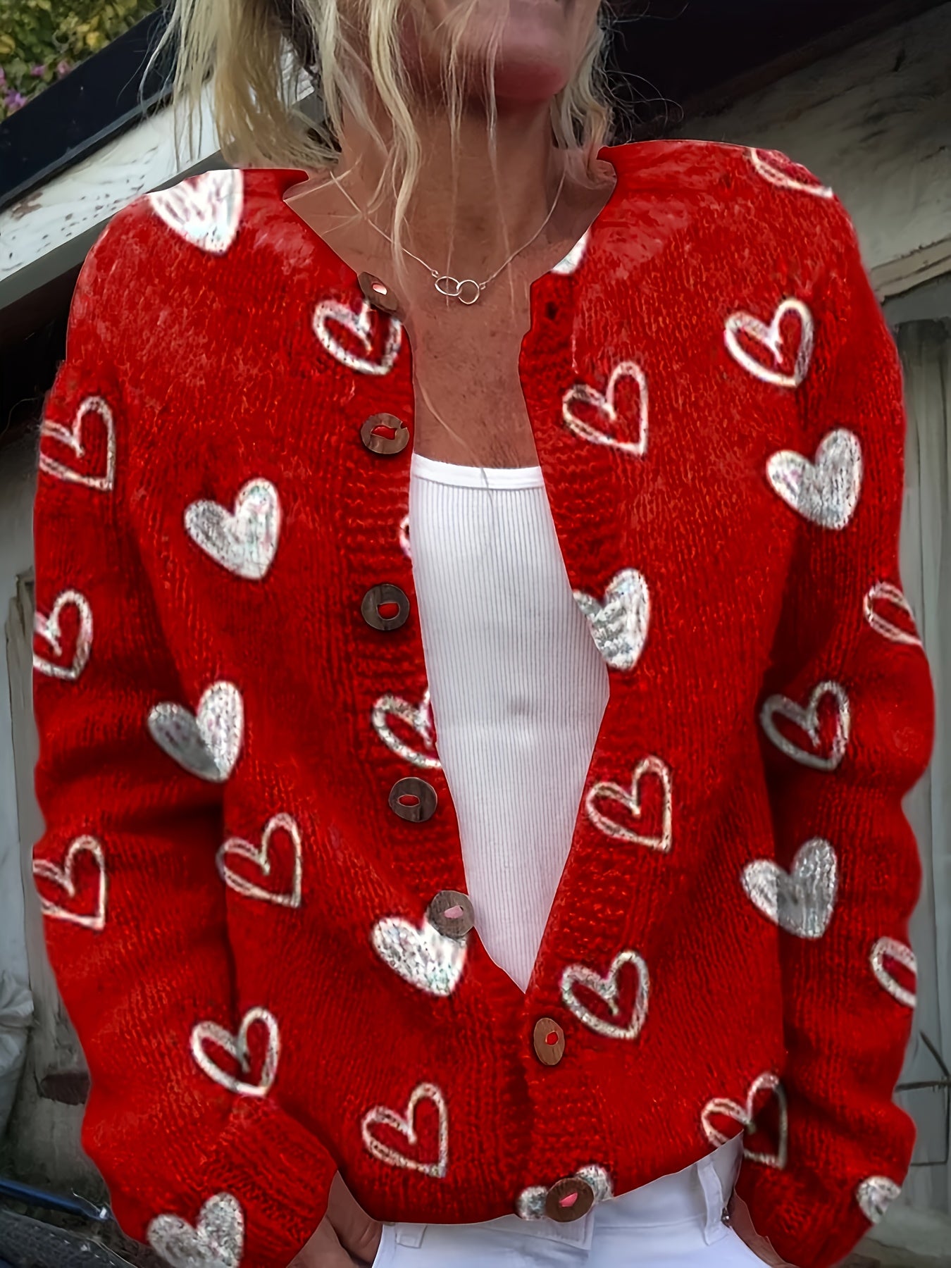 Womens Casual Printed Button Front Lightweight Knit Cardigan