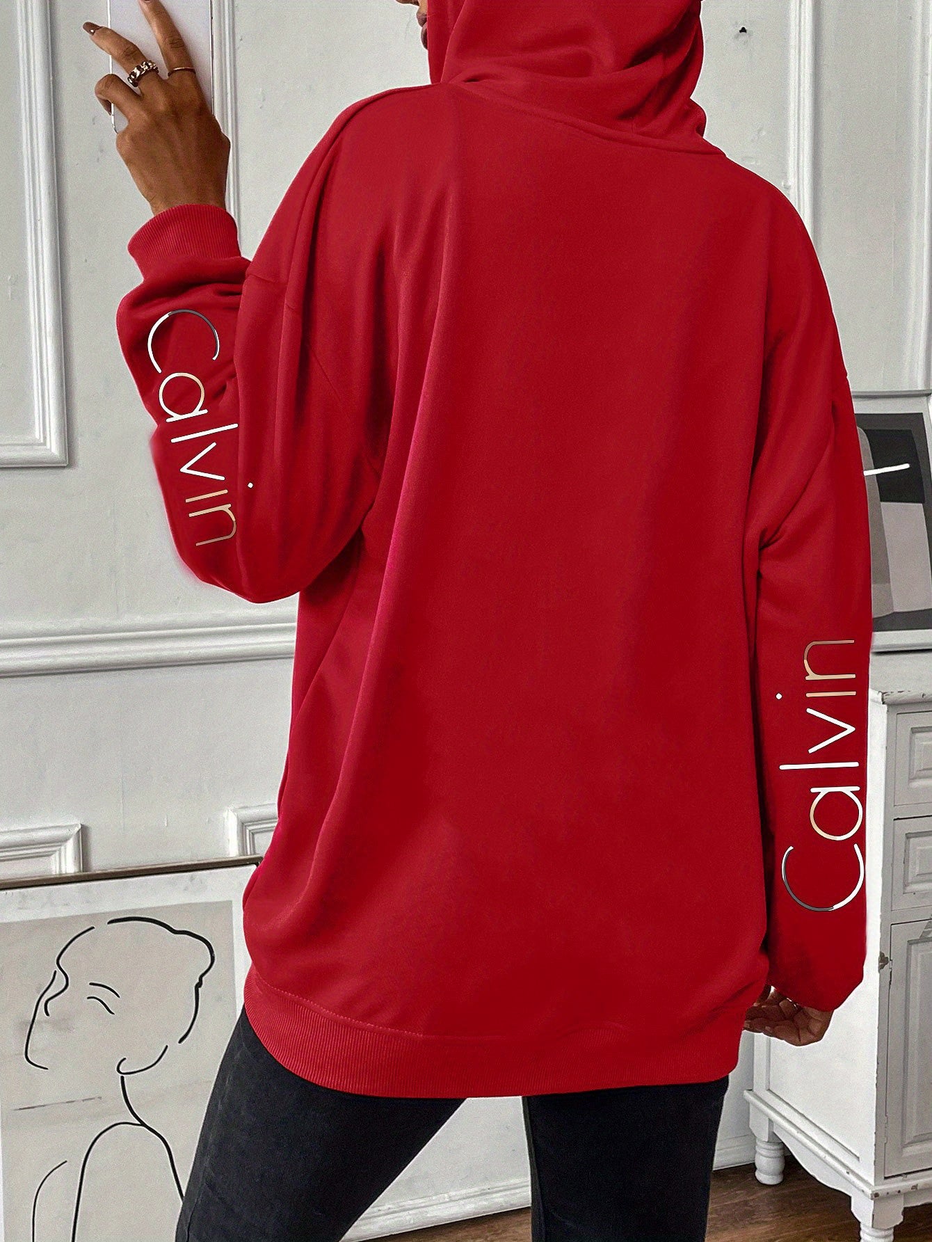 Letter Print Hooded Long Sleeve Zip Sweater For Women