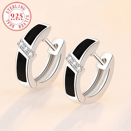 1pc Luxurious S925 Sterling Silver Hoop Earrings with Black Enamel & December Birthstone - Chic Gift for Women, Fashionable Jewelry for Casual Attire & Special Occasions, Droplet, 2.5g/ 0.088oz
