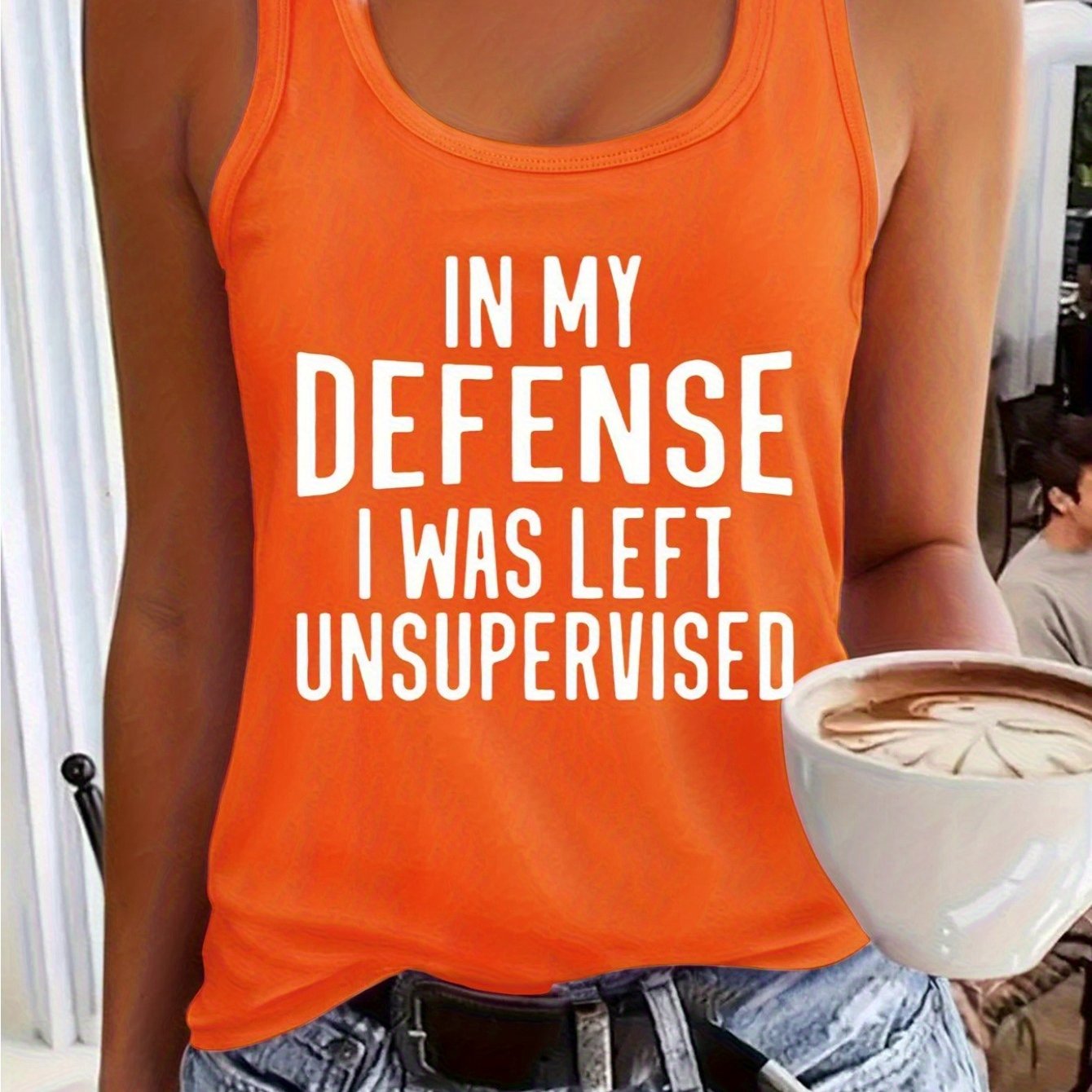 [Vibrant Red Vest] Vibrant Red 1pc Women's Sleeveless Vest "In My Defense I Was Left Unsupervised" | Breathable 180GSM Fabric, Round Neck, Casual Summer Top, Machine Washable, Regular Fit