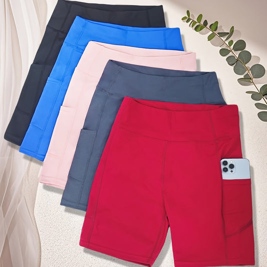 High-Waisted Yoga Shorts with Tummy Control and Pockets
