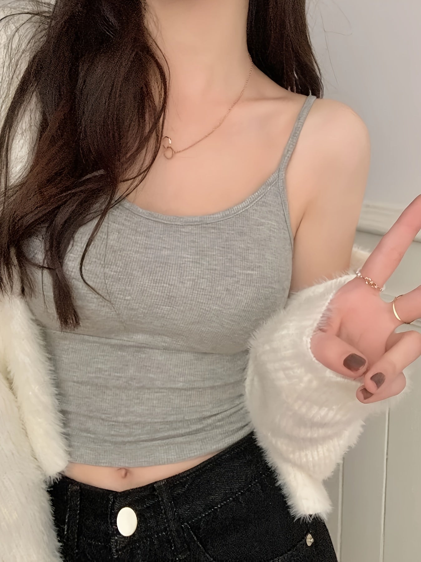 [Sleeless Top] 3-pack Women's Sleeveless Ribbed Sling Top | Soft Adhesive Blend, Elegant Casual Style, Built-in Bra Pad - Black, Beige, Light Blue - Perfect For Casual Clothing