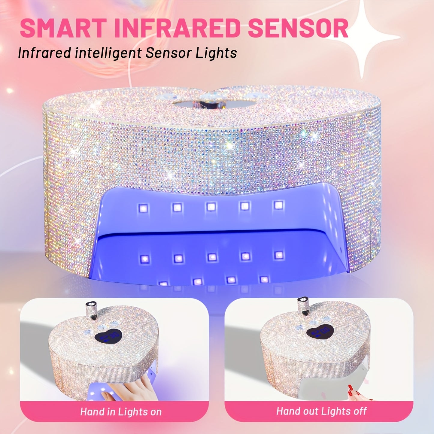 86W Cordless LED Nail Lamp with A Handheld Nail Lamp, 4 Timer Setting Touch Control & Auto Sensor for Gel Nail Polish with Sparkling Nail Rhinestones, with Heart Shape