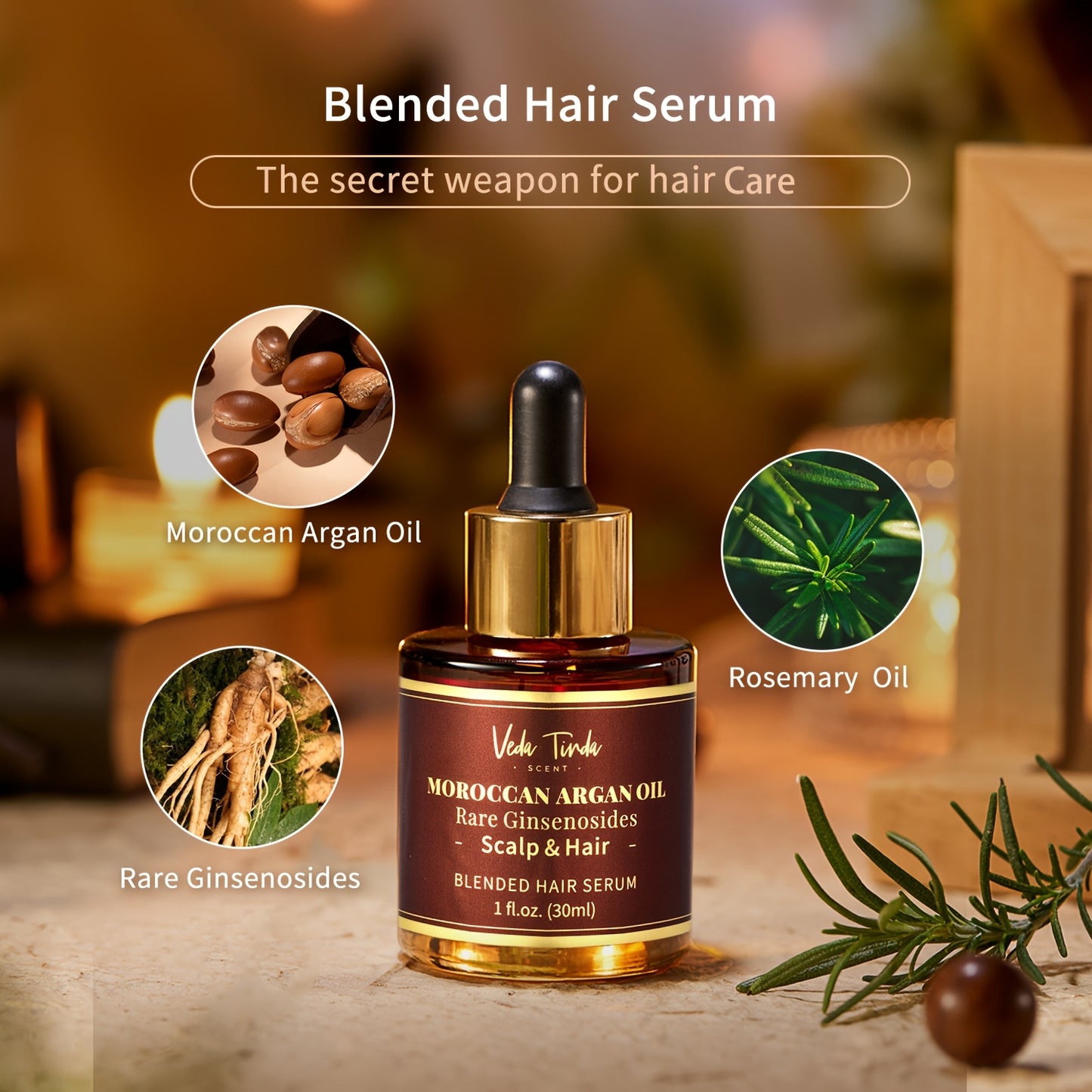 VTS Rosemary Oil Argan Oil Hair Serum Set Scalp Massager