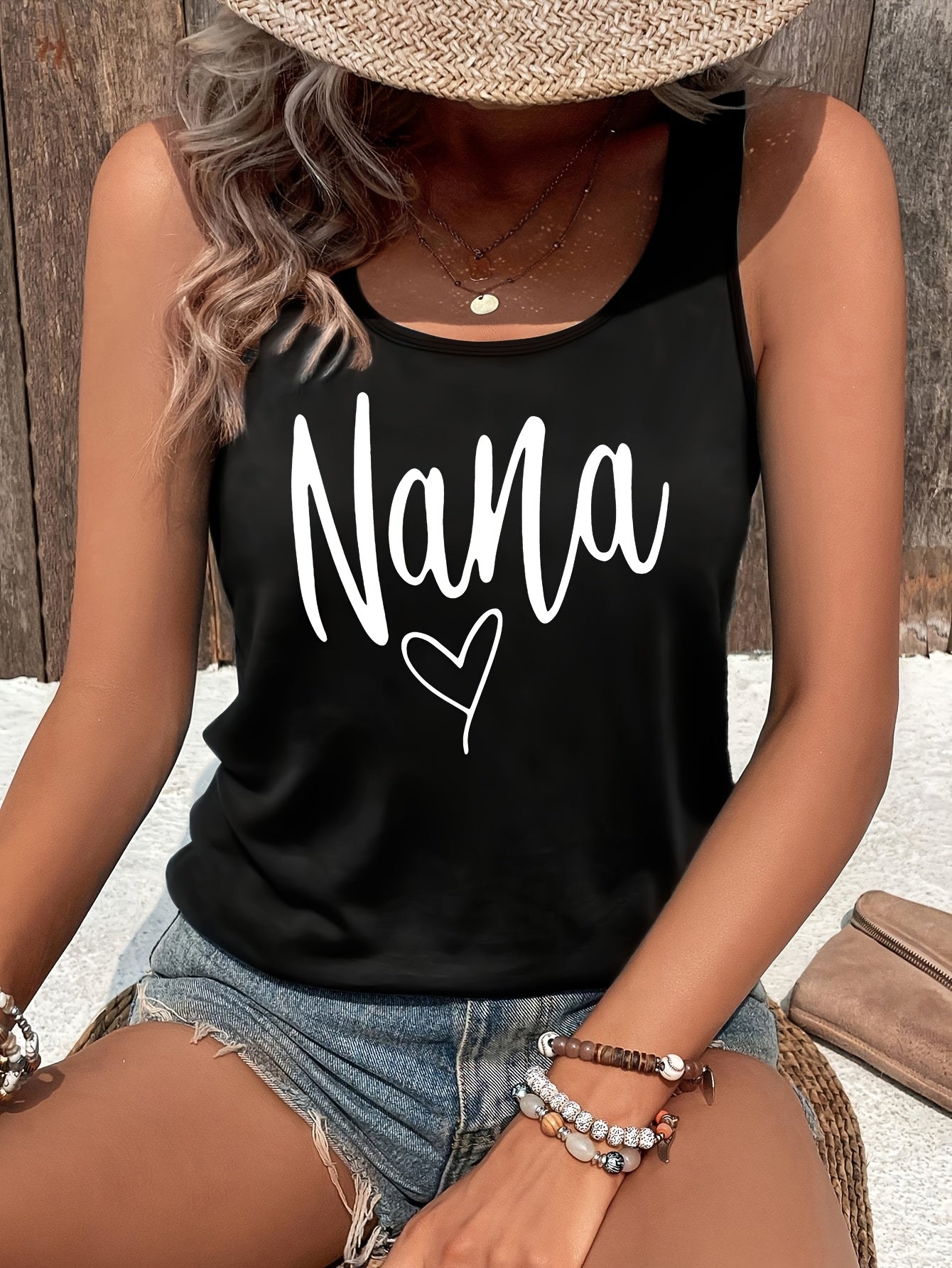 1pc Women's Pink Sleeveless Vest, Sparkling Red Heart And Star Print, Printed Pattern, Non Sequined - Casual Summer And Spring Top, Round Neck, Machine Washable Comfortable Fabric