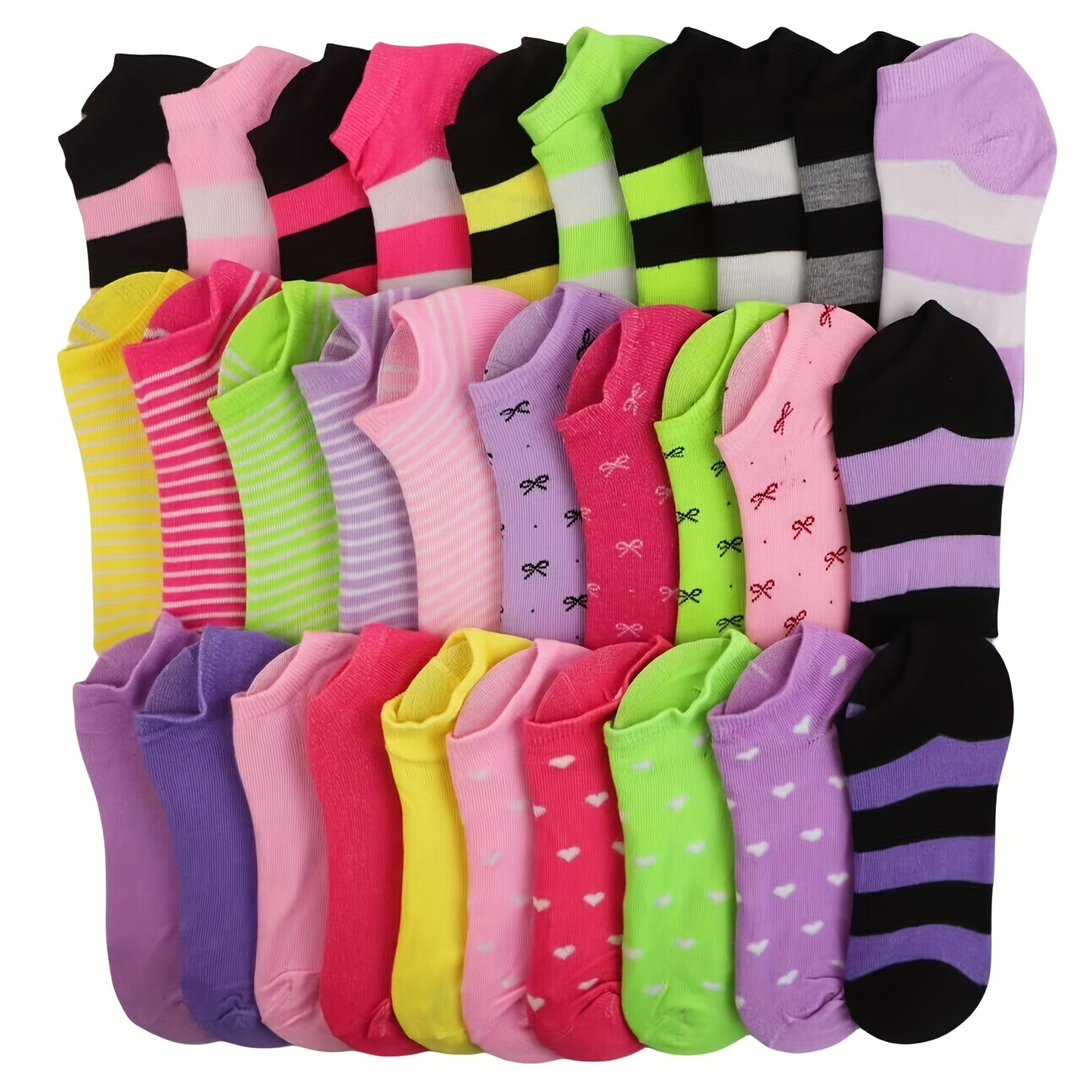 5/10/20 Pairs Women’s Colorful Heart Print Ankle Socks - Soft, Breathable, No-Show Design, Valentine’s Day Candy Colors, Comfortable Low-Top Stockings for Casual Wear, Cute Socks