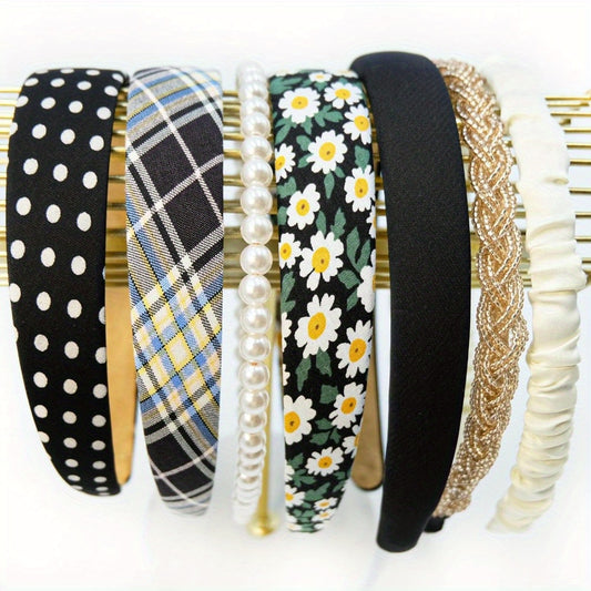 Floral Pearl Headband Set Women Vintage Hair Accessories