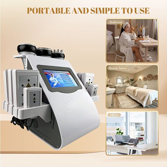 Christmas Gift: 6-in-1 Multi-Functional Body Massage& Skincare System| with Facial Care Tools, Large Screen& Remote Control| Plug-In Operation| White& Gray Design| Home Spa Beauty Device, Stylish Personal Massager,  Elegant S