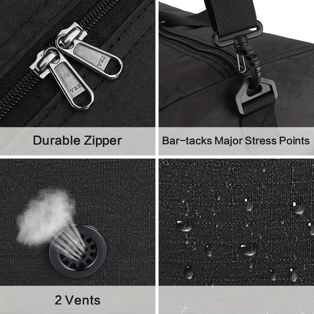 [Large Foldable Duffel Bag] 31.7 Gallon Large Foldable Duffel Bag | Durable Sporty Unisex Weekend Getaway Bag with Shoe Compartment, Multi-Pocket Organizer, Black & White Striped Design, Easy Care, Sturdy Handles & Adjustable