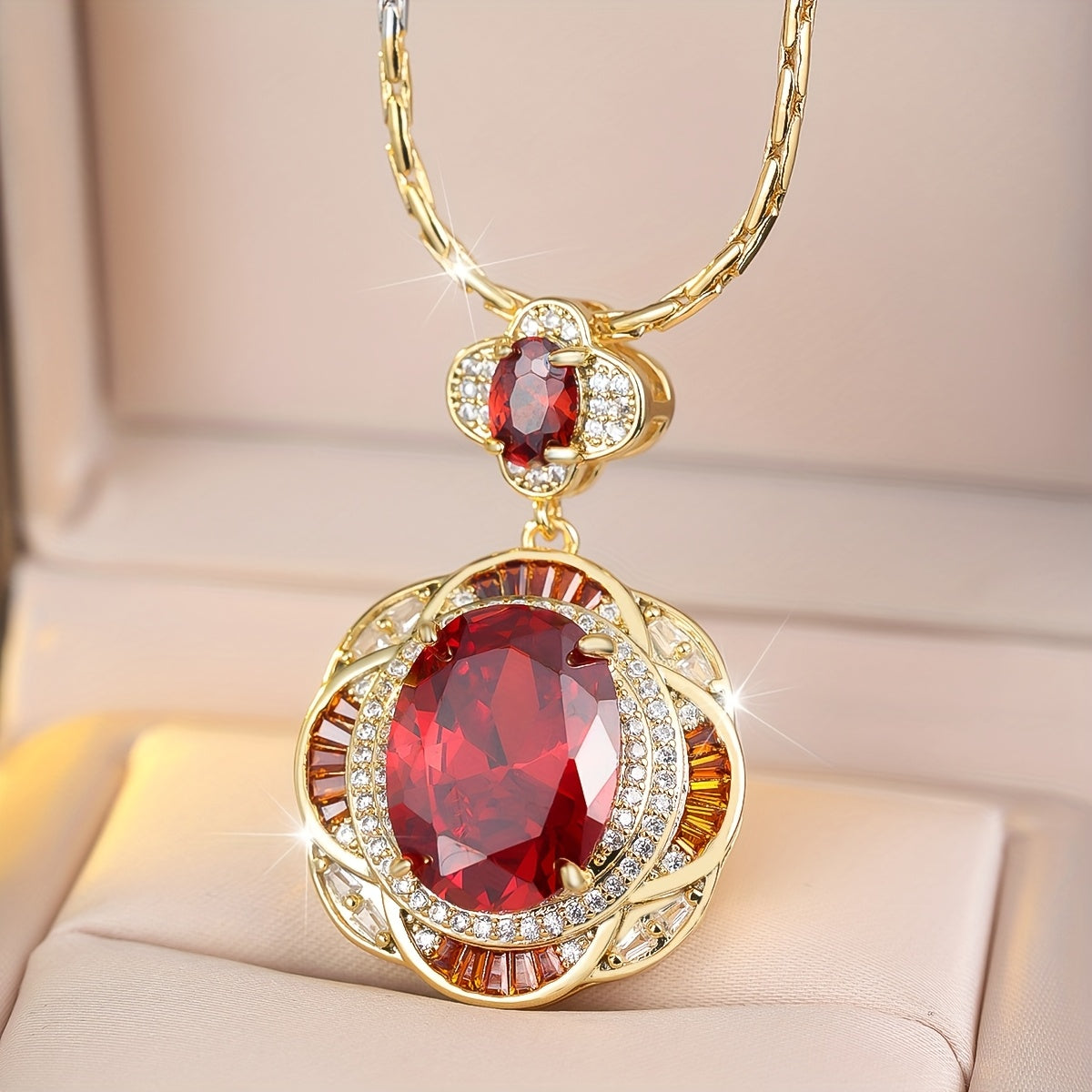 Angol Vintage Snake Pendant Necklace With Red Zirconia