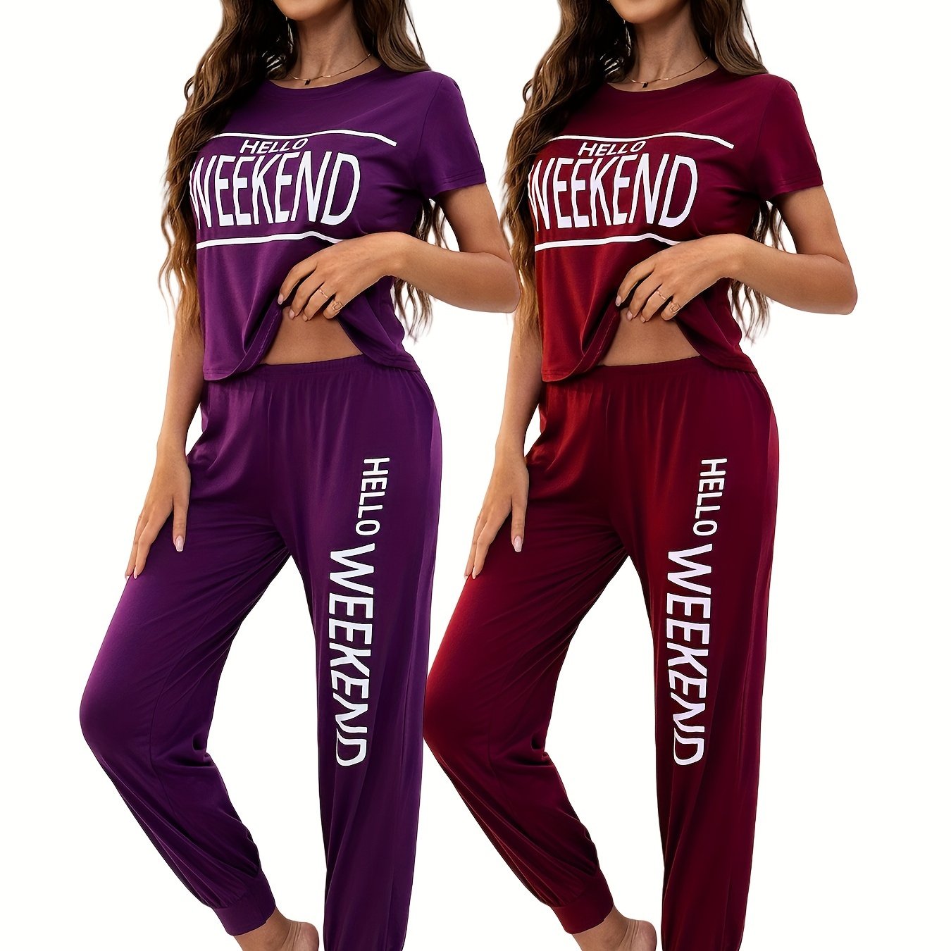 4pcs set of spring, summer, autumn, and winter Women's Short Sleeve Top with long pants Pajama Set Ultra Soft Lounge & Sleepwear