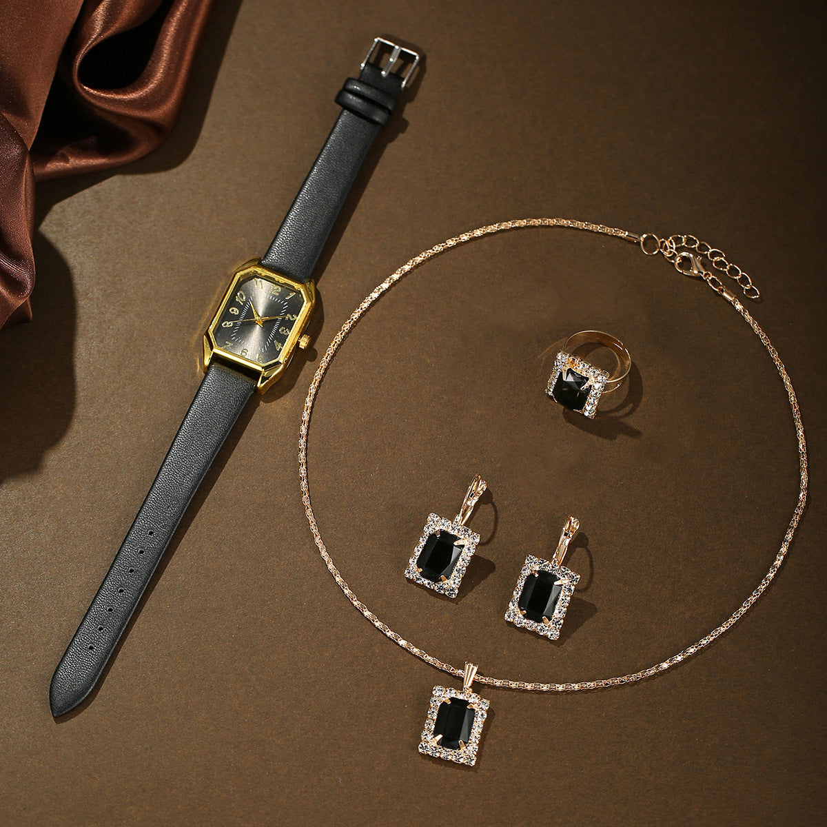 Casual Fashion Jewelry Set Watch Necklace Earrings Ring