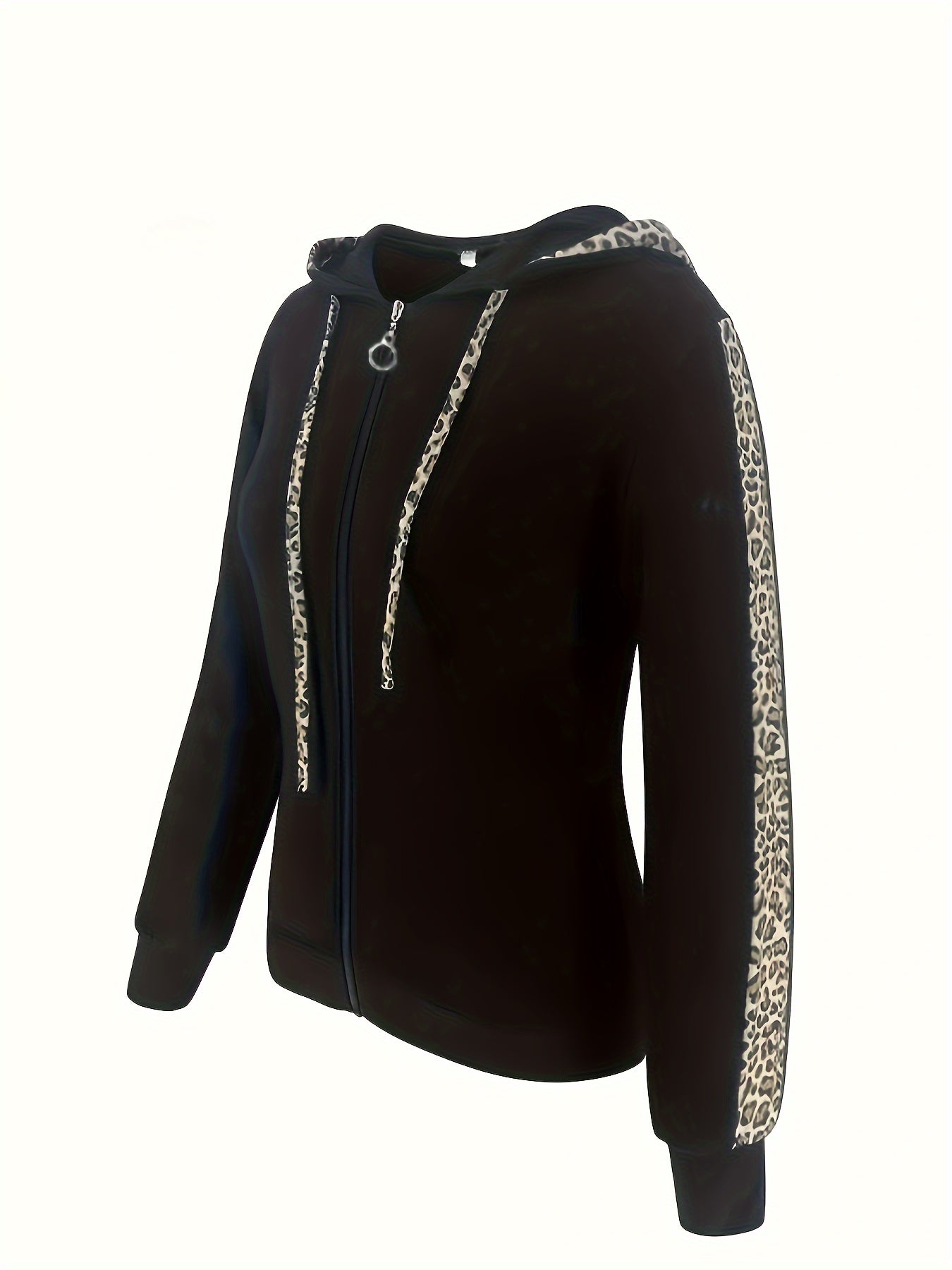 Elegant Leopard Print Two Piece Set With Zip Up Hoodie