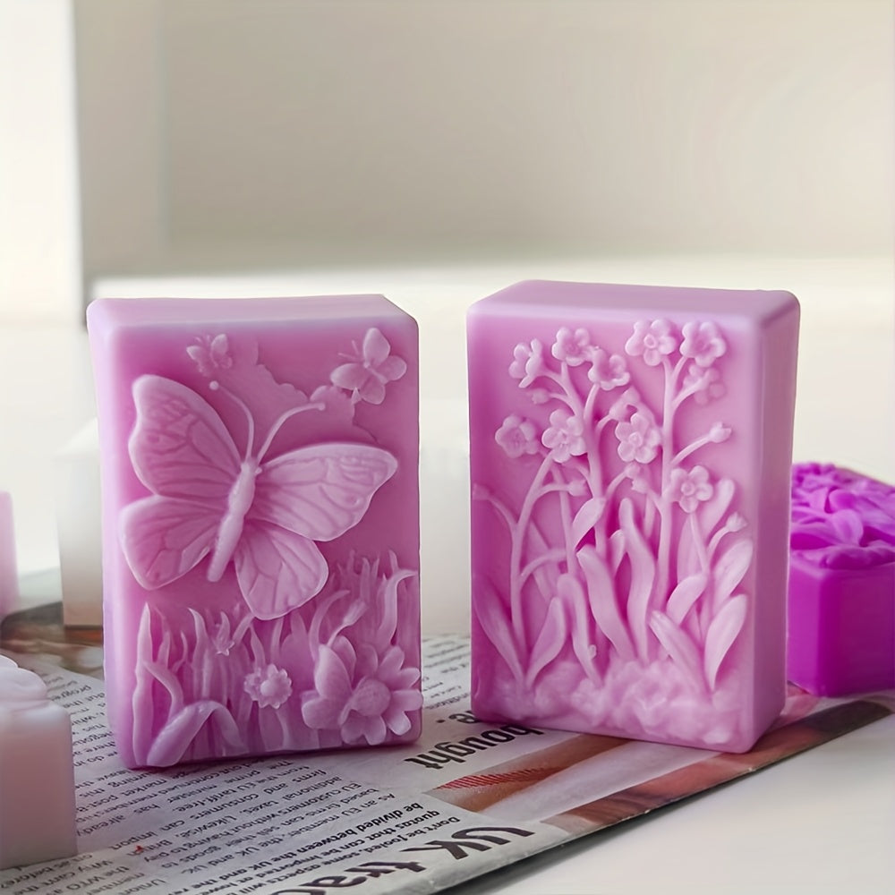 2 Pack Nature Pattern Soap Molds Butterfly Flower Silicone