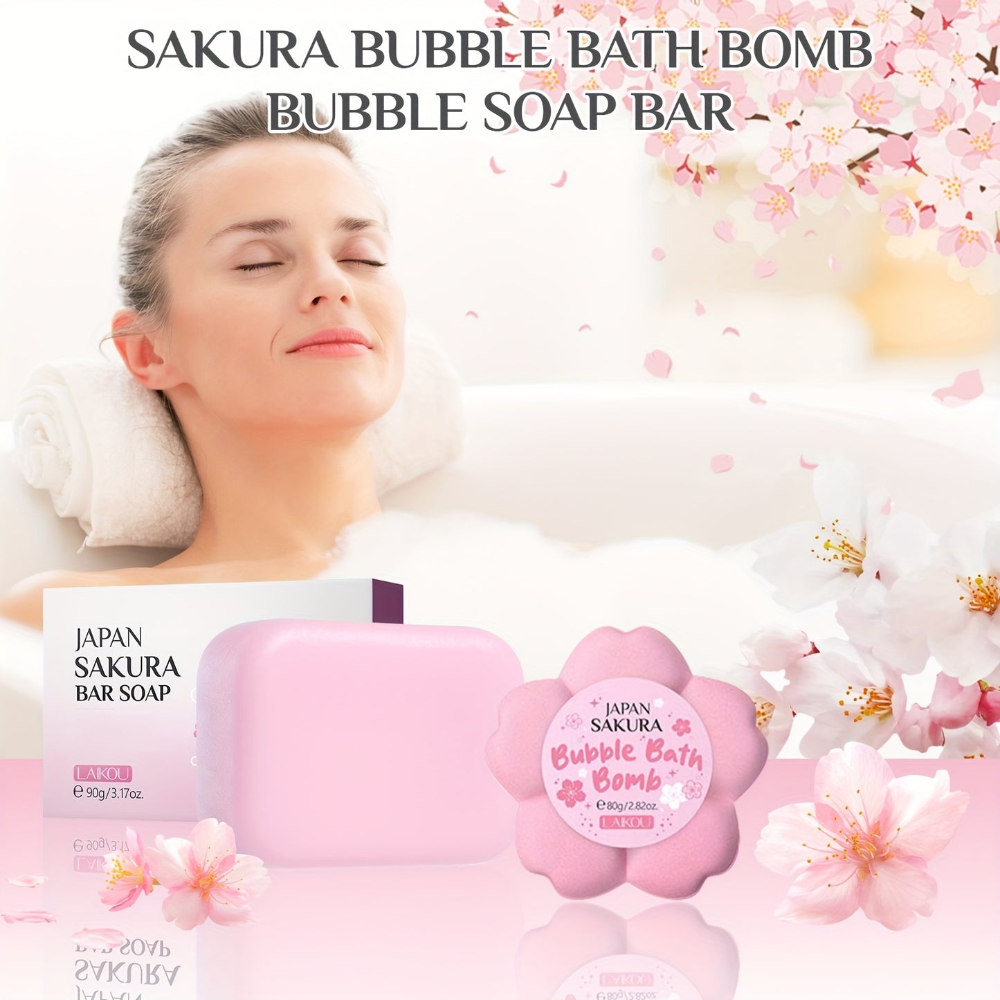 Sakura Body Bath Sets for Women Gift with Body Wash, Lotion, Soap, Bath Bomb, Scrub, Hand Cream & Lip Mask, Travel Essentials Skincare, Birthday Mother's Day Valentine's Day, Thanksgiving, And Christmas Gifts for Women