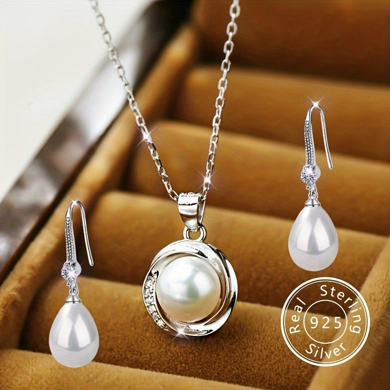 Two 925 Sterling Silver Pearl Necklace And Earrings Set