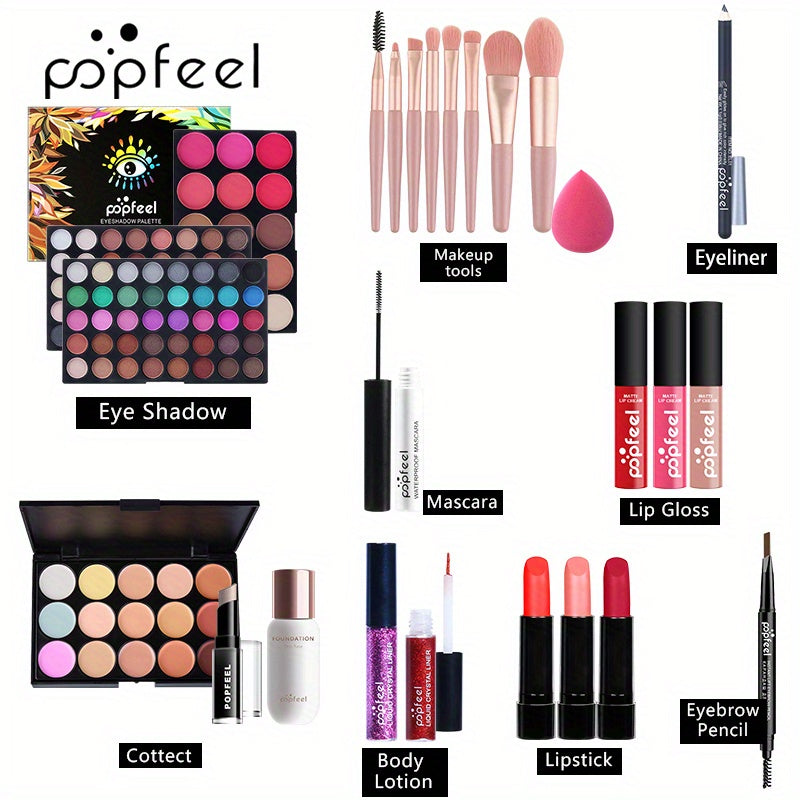 POPFEEL Full Set of Makeup in One Set of Makeup Dish Set Includes Eye Shadow, Lip Gloss, Lipstick, Makeup Brush, Concealer, Eye Black, Eyeliner Pen And Other Gift Boxes, Easter Gifts