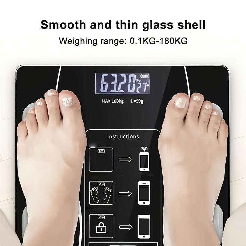 400 Pounds/180 Kilograms Digital Body Scale, Intelligent Bathroom Scale with Backlit LED Display Screen, Sturdy Tempered Glass, Compact Size
