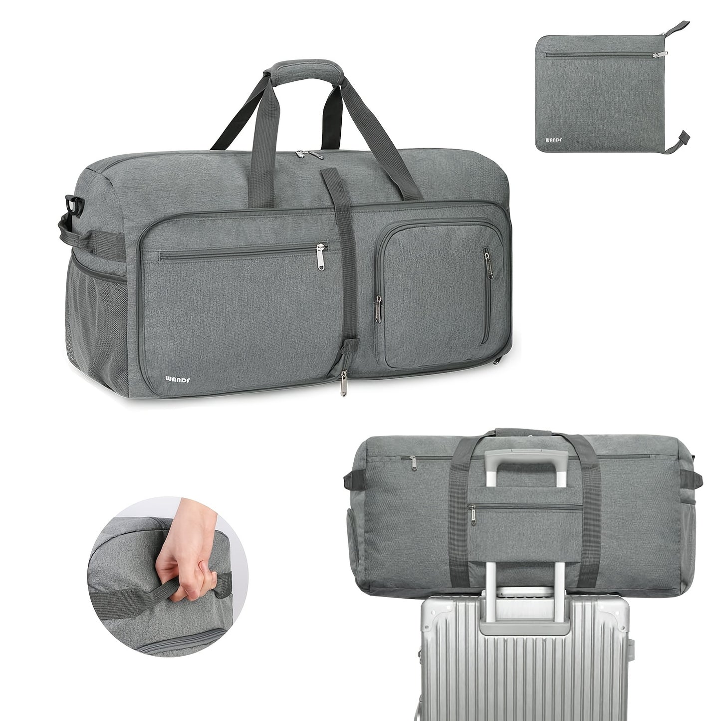 [Travel Duffle Bag] Foldable Weekender Bag - Travel Duffle Bag With Shoes Compartment And Wet Pocket - Portable Travel Bag For Men Women