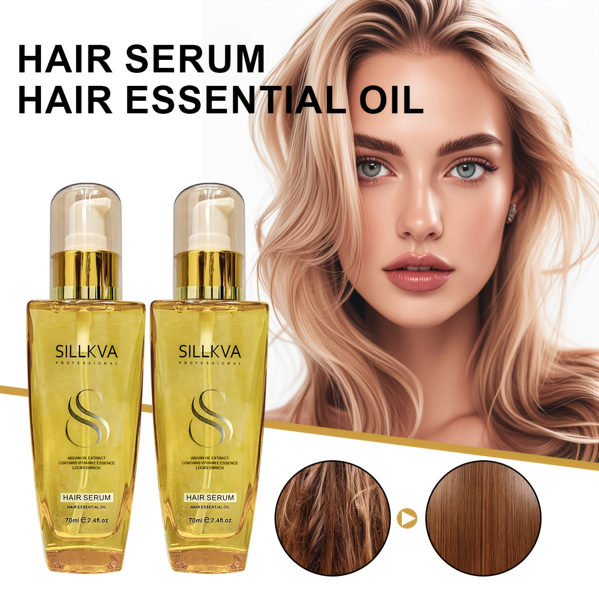 SILLKVA Argan Oil Hair Serum For Dry Damaged Hair Repair