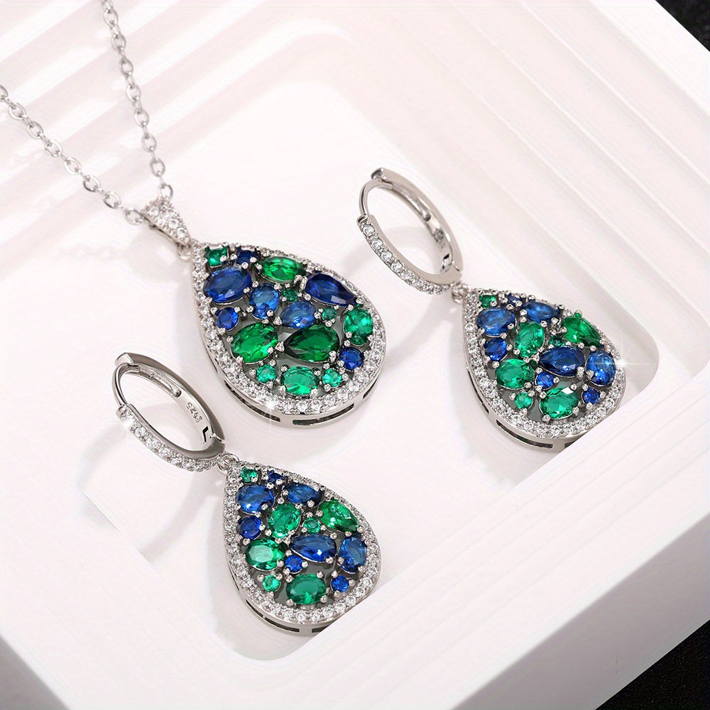 925 Sterling Silver Necklace Earrings, Droplet Shaped Necklace Earrings, Ladies' Necklace Earrings, Elegant And Exquisite. Fashionable Classic Necklace Earrings, Gift Jewelry Box, Wearing at Parties, Girlfriend'S Favorite Gif