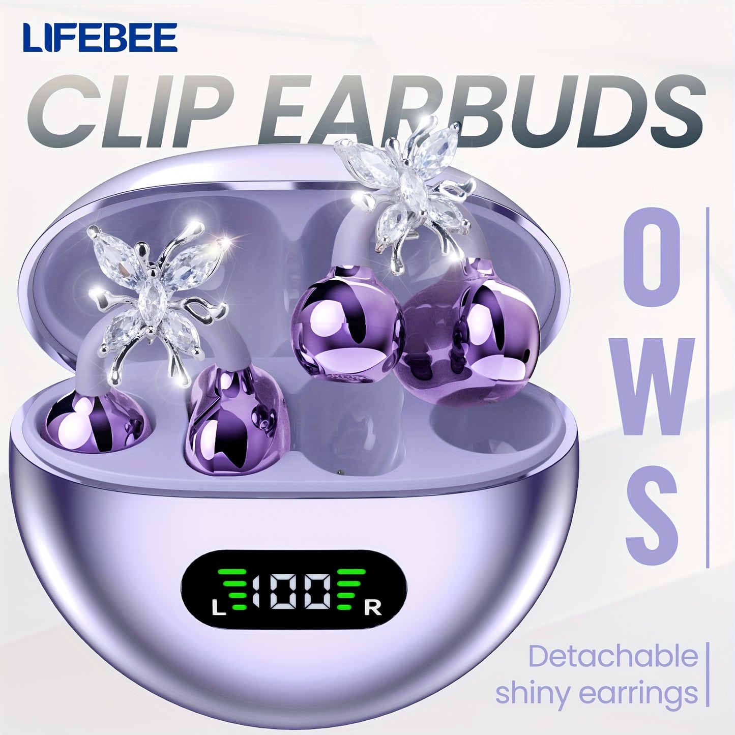 LIFEBEE Wireless Open Earbuds Clip On Earphones Butterfly
