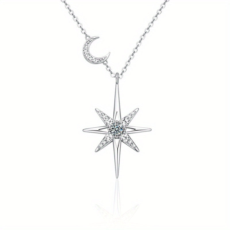 Moissanite S925 Silver Womens Eight Pointed Star Necklace