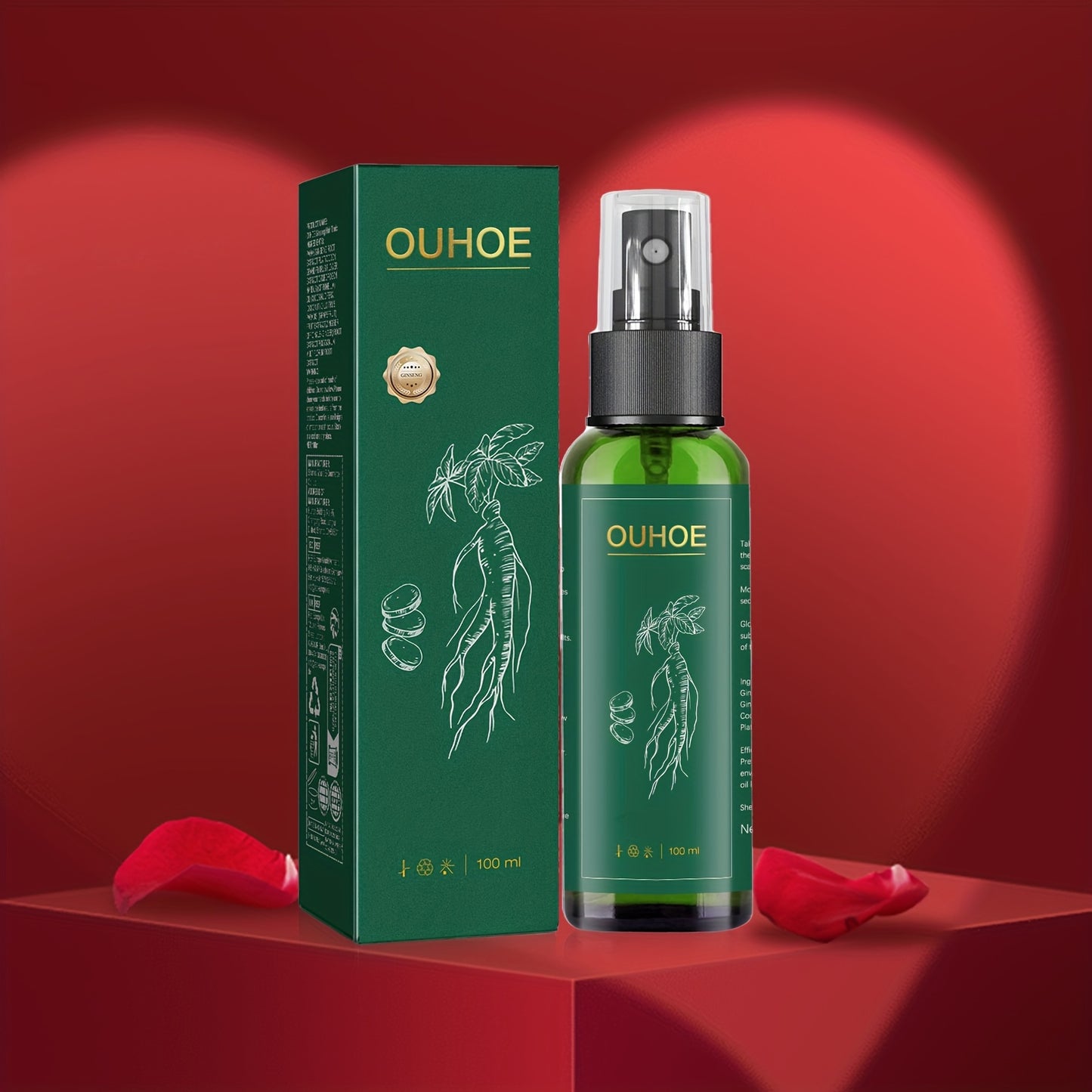 OUHOE Ginseng Hair Treatment Spray - 3.38fl.oz/100ml, 2-in-1 Nourishing Formula with Korean Red Ginseng Extract for Frizz Control & Silky Smooth Hair | Gentle Cleansing, Oil Control, Moisturizing - Daily Hair Care Essential f