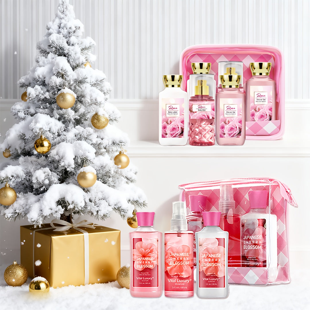 6- Combo Body Care Christmas Gift Set - Includes Shower Gel/Body Lotion/Body Mist, Floral Fragrance Collection: 12-Hour Long-Lasting Scent & Moisturizing, Two Sets Of Six Bottles, The Ideal Christmas Fragrance Gift Set for Mo