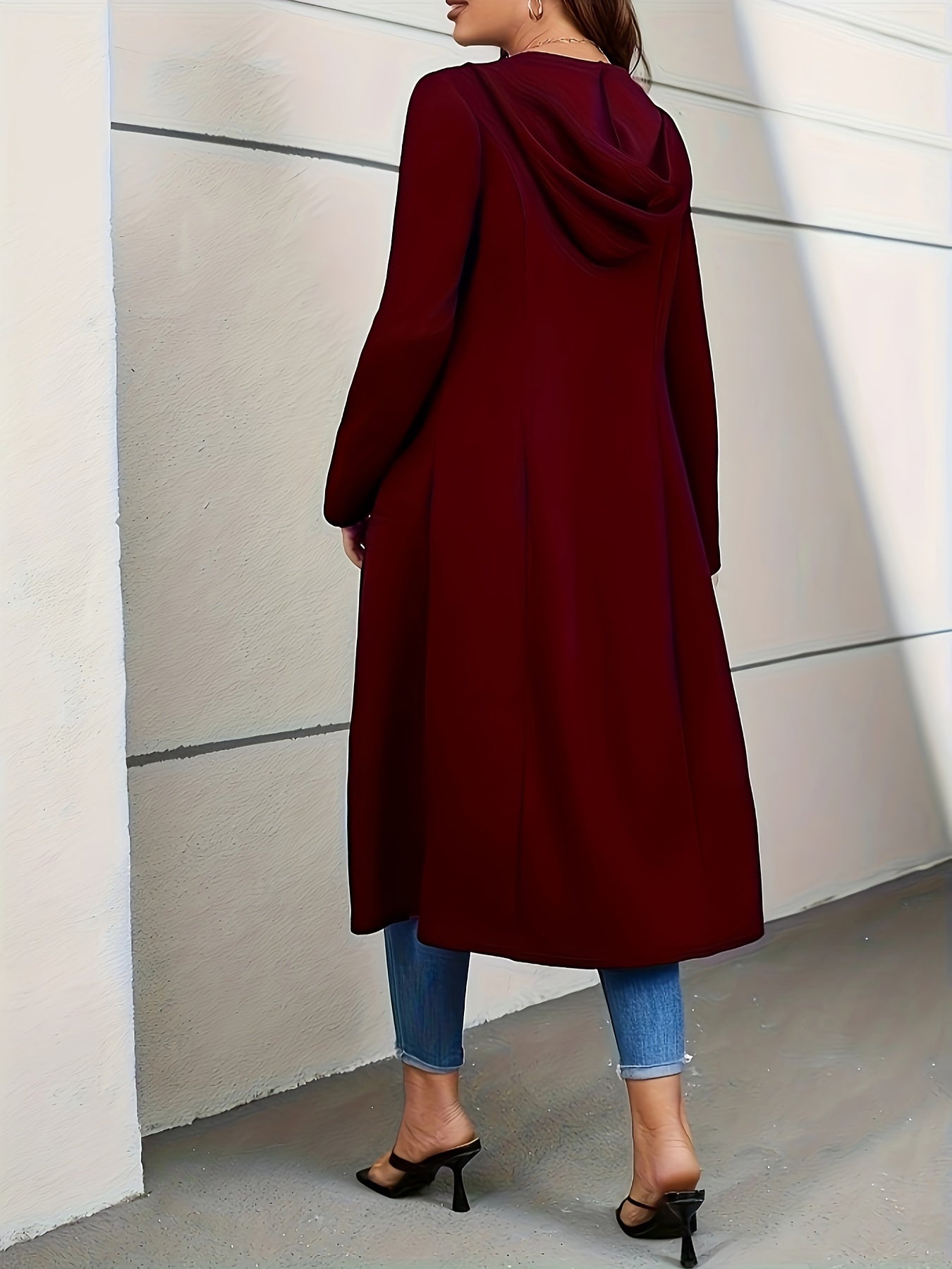 Women'S Long Sleeve Zip Hoodie Jacket - Solid Color, Polyester, Casual Elegant Fall/Winter Coat with Zipper Detail