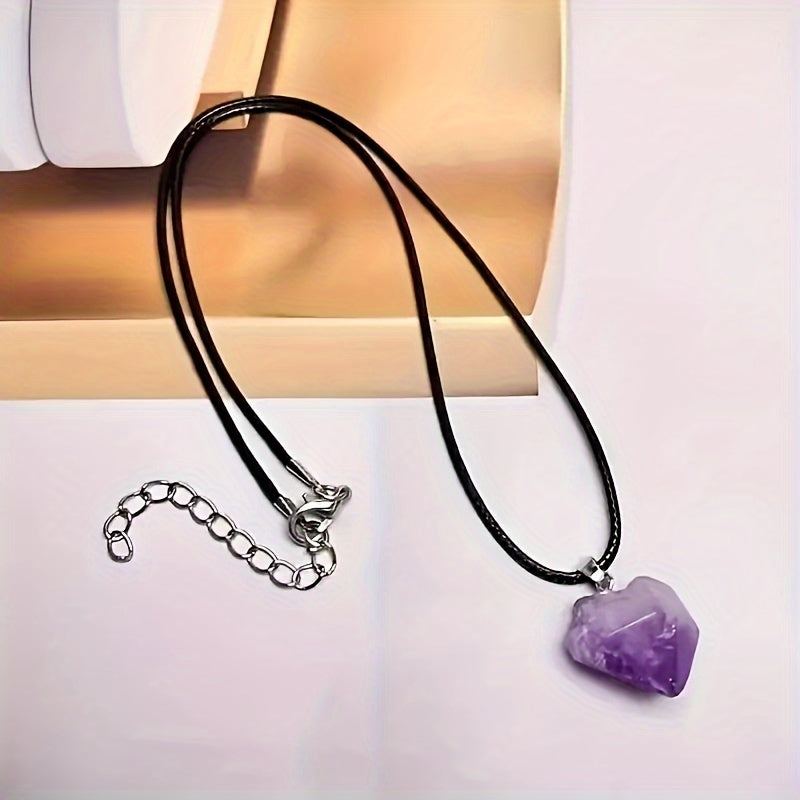 Natural Amethyst Pendant Necklace and Crushed Stone Bracelet Set