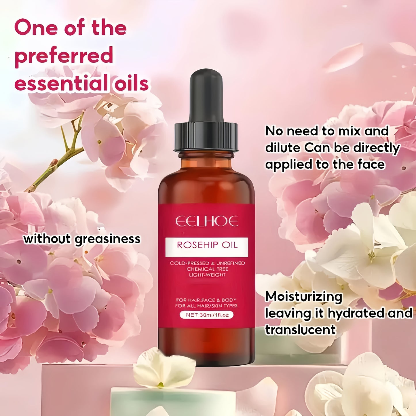 Cold Pressed Rosehip Oil With Jojoba For Face Hair Nails