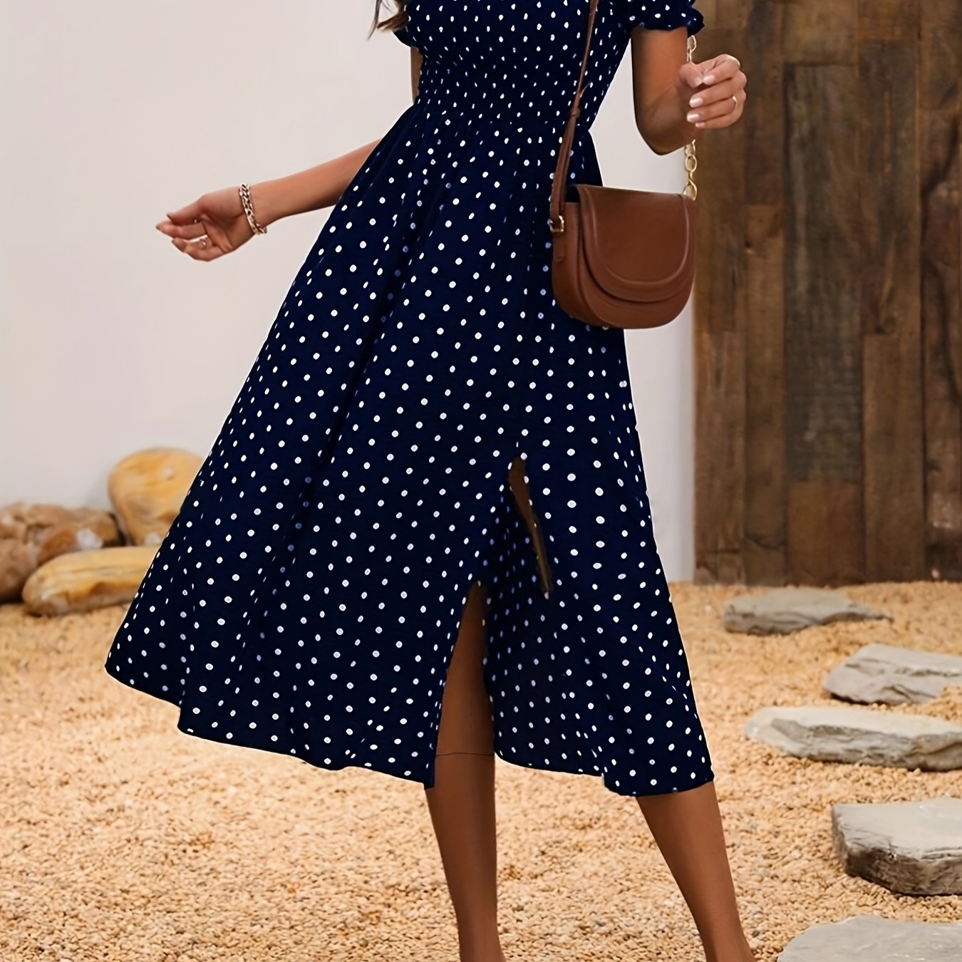 Elegant Off-Shoulder Red & White Polka Dot Mum Dress with Shirred Waist - Chic Summer Two-Way Wear for Women, Off Shoulder Dress