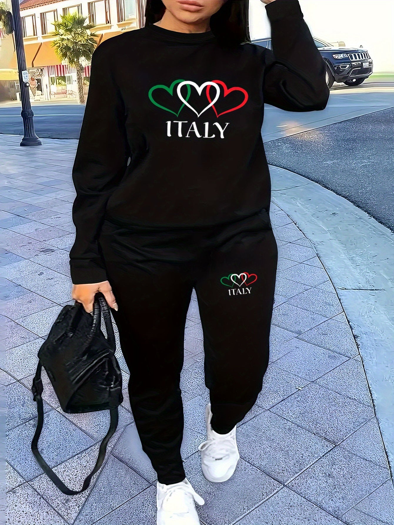 Italian Print Sweatshirt And Pants Set Italia Casual