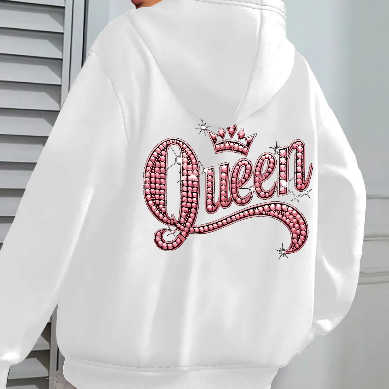 Pink Queen Graphic Hoodie Zipper Jacket Rhinestone Letters