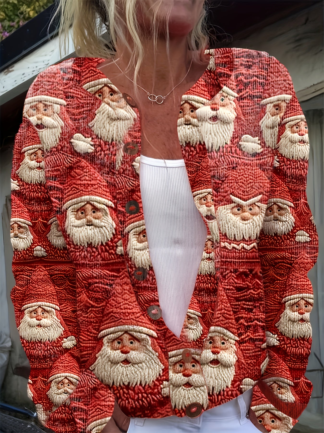 Womens Casual Printed Button Front Lightweight Knit Cardigan