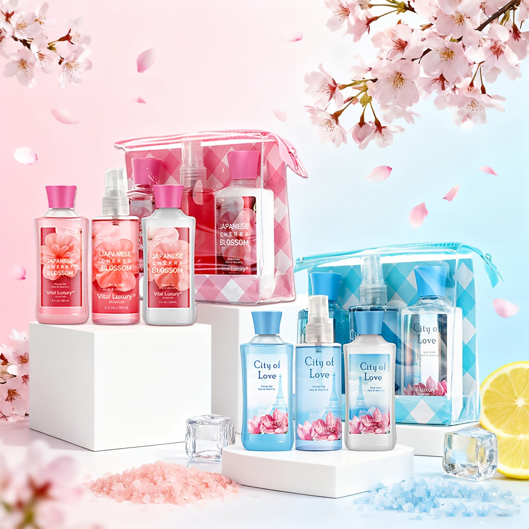 6- Combo Body Care Christmas Gift Set - Includes Shower Gel/Body Lotion/Body Mist, Floral Fragrance Collection: 12-Hour Long-Lasting Scent & Moisturizing, Two Sets Of Six Bottles, The Ideal Christmas Fragrance Gift Set for Mo