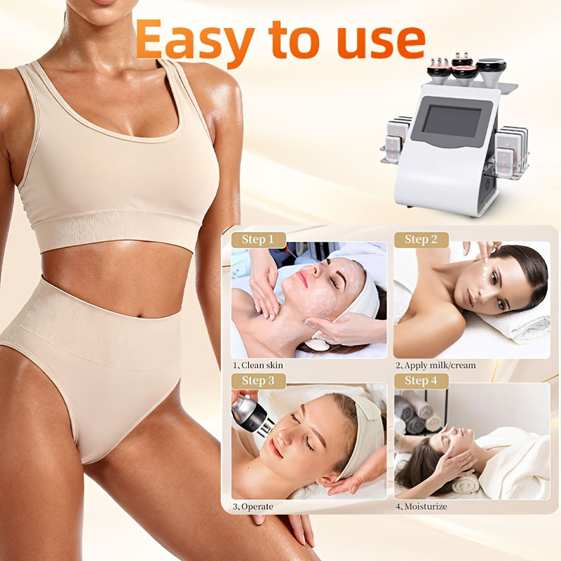 Christmas Gift: 6-in-1 Multi-Functional Body Massage& Skincare System| with Facial Care Tools, Large Screen& Remote Control| Plug-In Operation| White& Gray Design| Home Spa Beauty Device, Stylish Personal Massager,  Elegant S