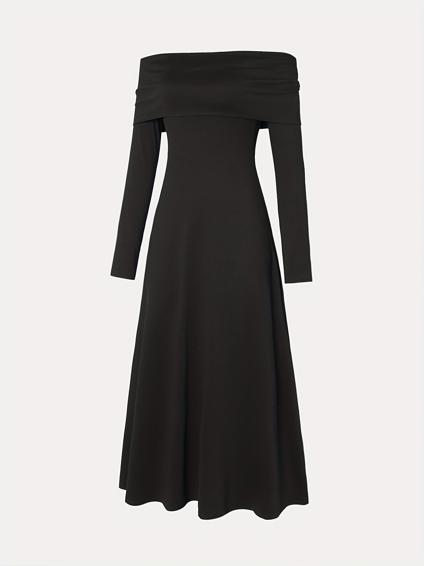 1pc Elegant French Knit Dress for Women, Casual Off-Shoulder Long Dress, Polyester Fiber, Solid Color, Slim Fit, Spring/Autumn Season, Adult - 180g/m² Lightweight Fabric