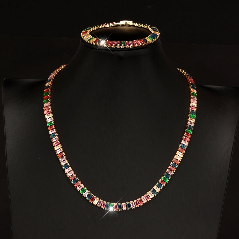 Elegant S925 Silver Bracelet And Necklace Set With Natural Stones