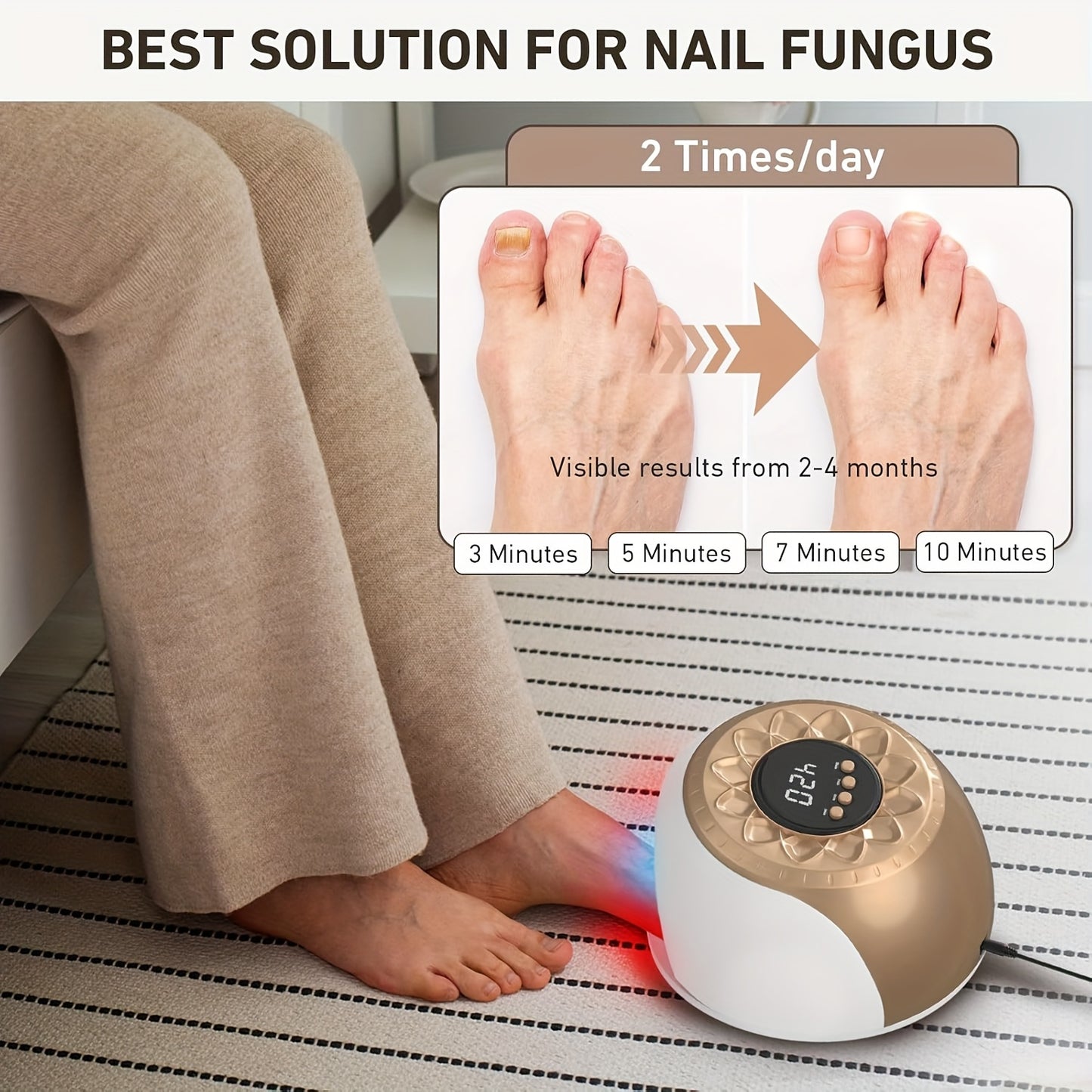 Nail Fungus Laser Upgrade Treatment Device, Adjustable Sessions Of 3/5/7/10 Minutes, Nail Laser Cleaning Fingernails & Onychomycosis, Nail Fungus Remover With 15 X 470 Nm Blue Light + 42 X 650