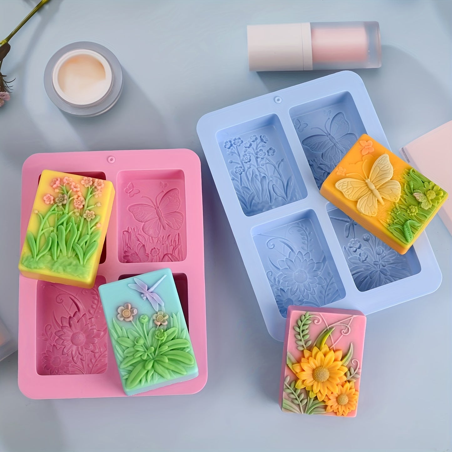 2 Pack Nature Pattern Soap Molds Butterfly Flower Silicone