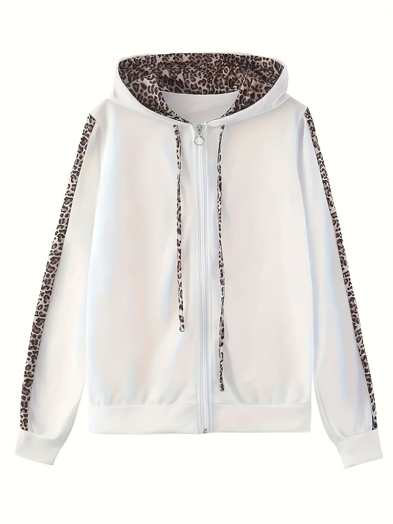Elegant Leopard Print Two Piece Set With Zip Up Hoodie